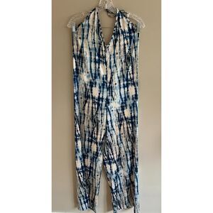 Barone of Italy blue and white batik print jumpsuit. Size S.